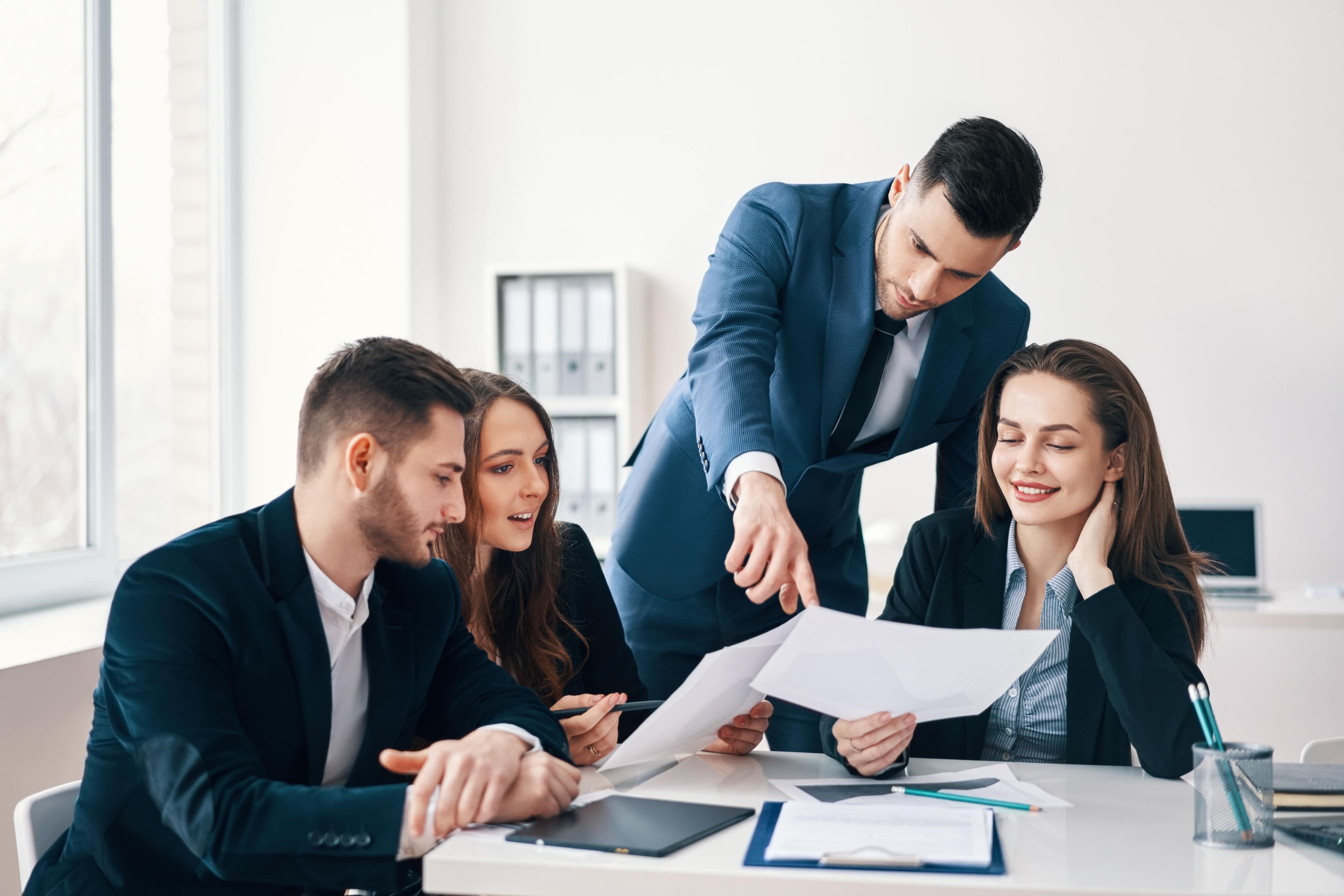 Professional business team collaborating in a meeting